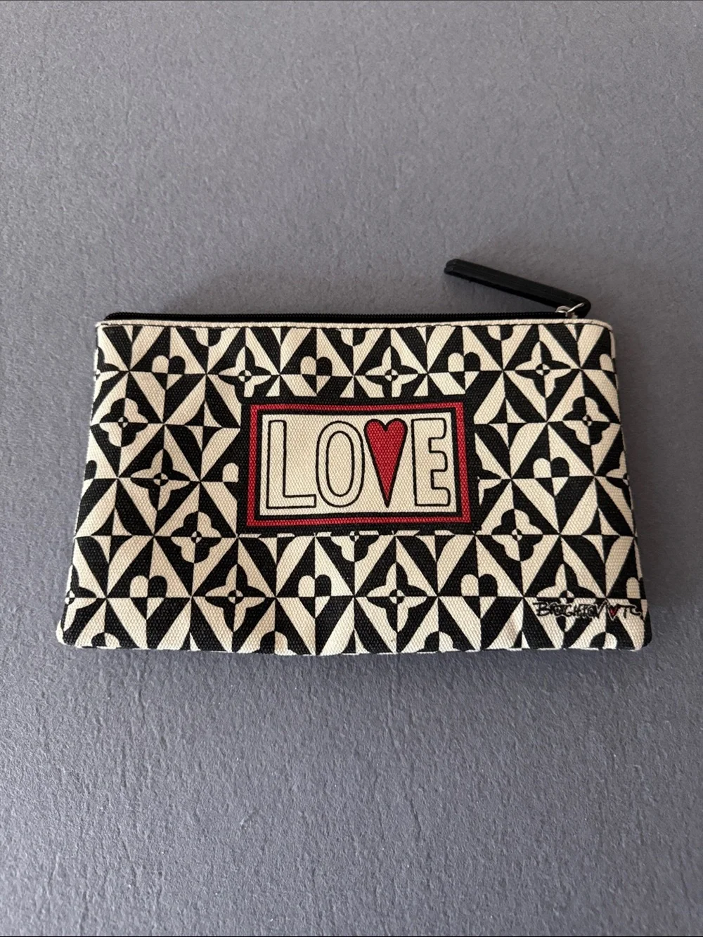 Brighton Black & White LOVE Zip Cosmetic Pouch with Red Accent